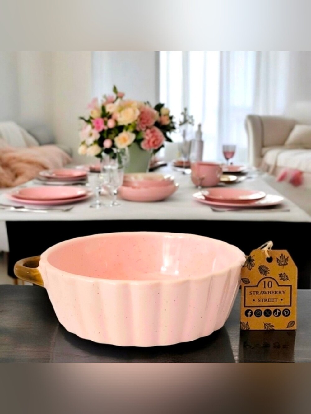 10 Strawberry Street Pink Ceramic Baking Dish - NWT